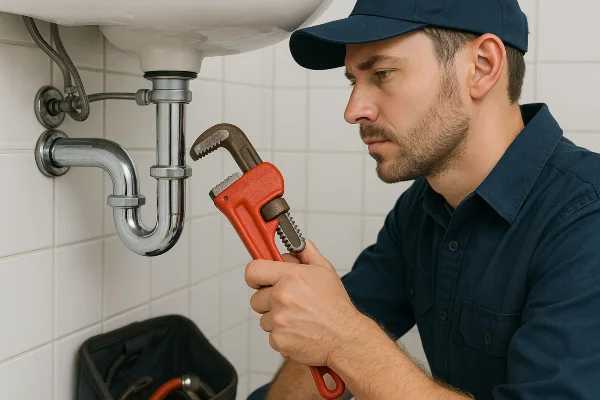 a male plumber installating a water heater from The Leander Plumber - Company in Cedar Park, TX - Cedar Park TX