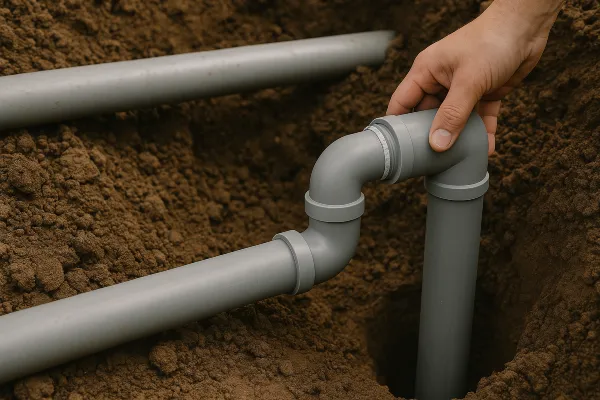 PVC pipes going underground from The Leander Plumber - Company in Leander, TX - Commercial plumbing services PVC pipes going underground from The Leander Plumber - Company in Leander, TX - Commercial plumbing services