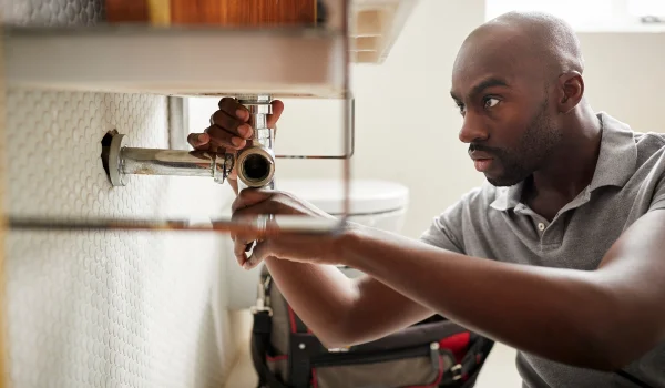 a male plumber fixing a pipe connection from The Leander Plumber - Company in Leander, TX - Plumber near me